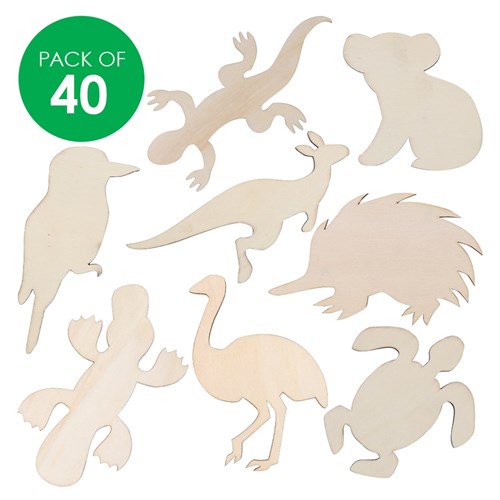 Wooden Australian Animal Shapes - Pack of 40