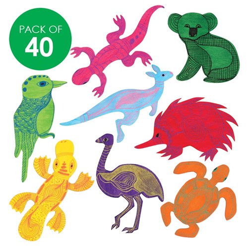 Wooden Australian Animal Shapes - Pack of 40