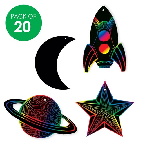 Scratch Board Space Shapes - Pack of 20