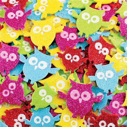 Foam Glitter Owl Stickers - Pack of 120