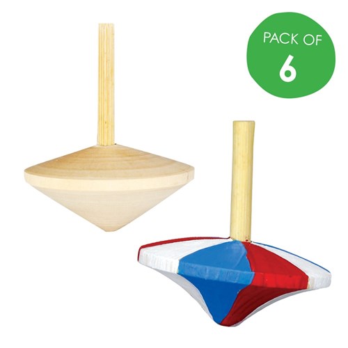 Wooden Spinning Tops - Pack of 6