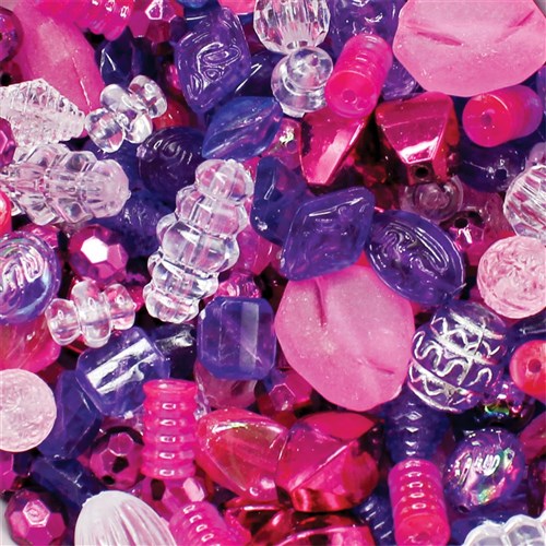 Assorted Bead Mix - Pink & Purple - 150g Pack