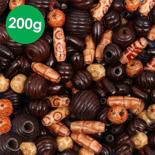 Printed Wooden Beads - 200g Pack