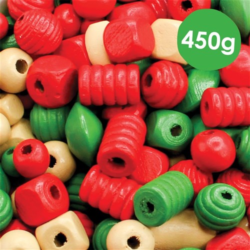 Christmas Wooden Beads - 450g Pack