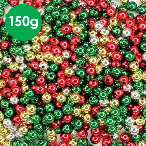 Christmas Metallic Pearl Beads - 150g Pack