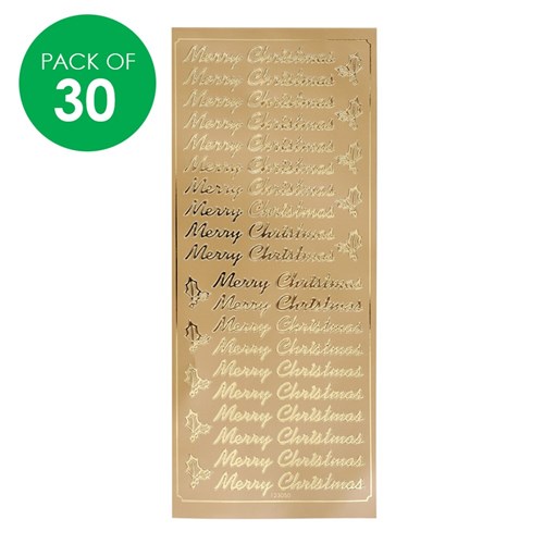 Metallic Merry Christmas Stickers - Gold - Pack of 30