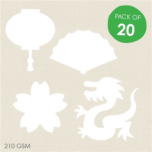 Cardboard Asian Shapes - White - Pack of 20