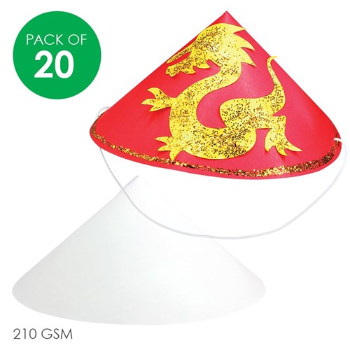 Cardboard Oriental Hats - White - Pack of 20