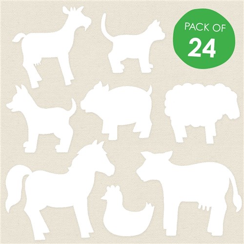 Cardboard Farm Animals - White - Pack of 24