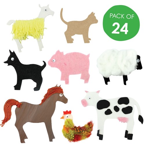 Wooden Farm Animal Shapes - Pack of 24