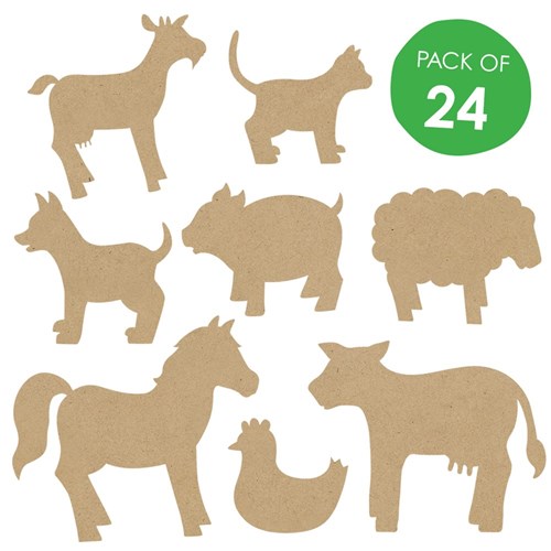 Wooden Farm Animal Shapes - Pack of 24