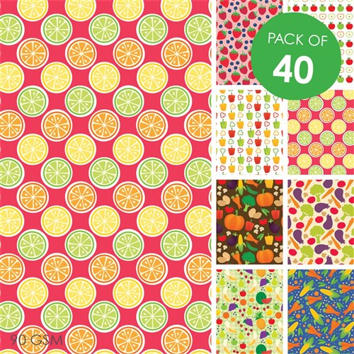 Fruit & Vegetable Craft Paper - Pack of 40