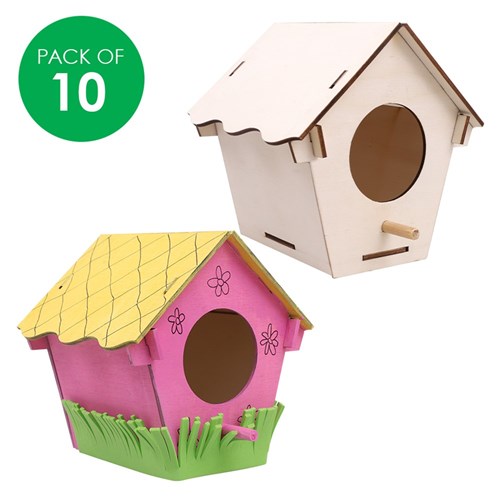 3D Wooden Birdhouses - Pack of 10