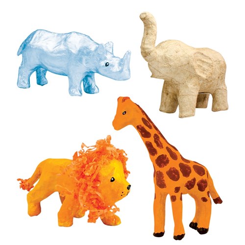 3D Papier Mache Safari Animals - Pack of 4