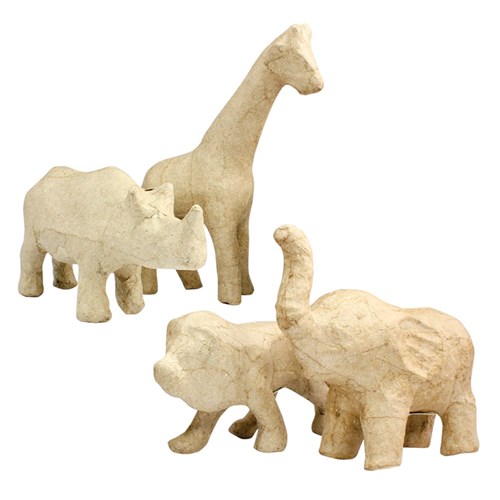 3D Papier Mache Safari Animals - Pack of 4