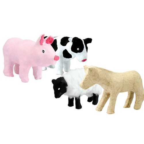 3D Papier Mache Farm Animals - Pack of 4