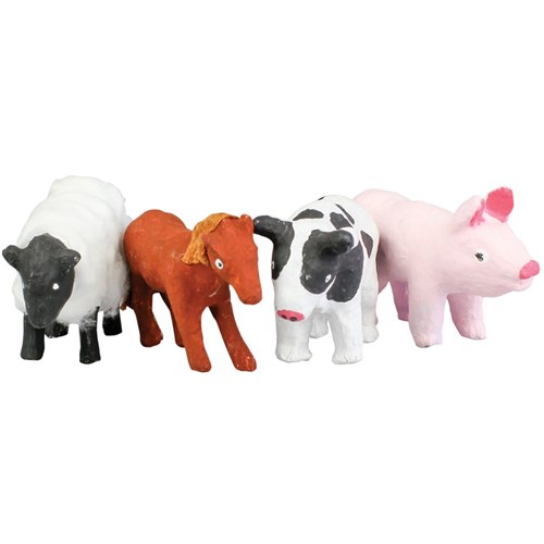 3D Papier Mache Farm Animals - Pack of 4