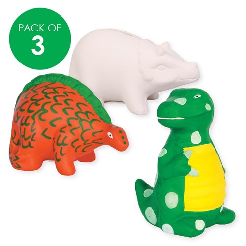 Ceramic Dinosaur Money Boxes - Pack of 3