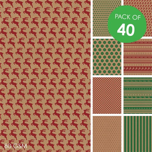 Natural Christmas Craft Paper - Pack of 40