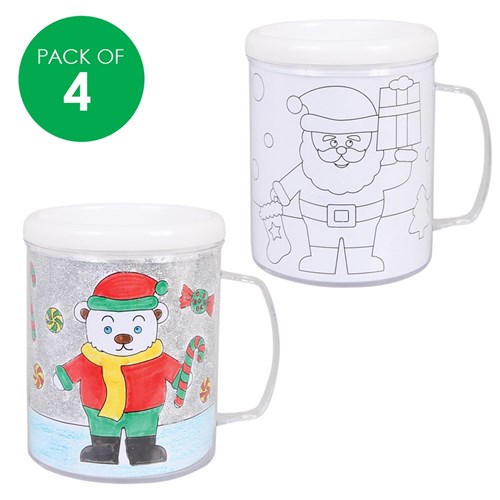 Christmas Colour-in Mugs - Pack of 4