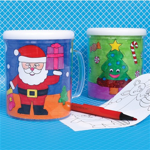 Christmas Colour-in Mugs - Pack of 4