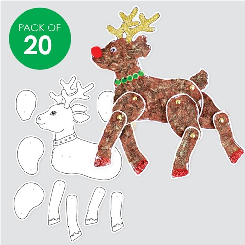 Cardboard Dancing Reindeer - White - Pack of 20