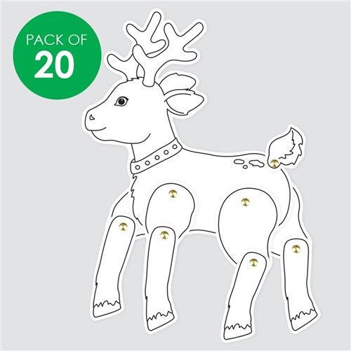 Cardboard Dancing Reindeer - White - Pack of 20