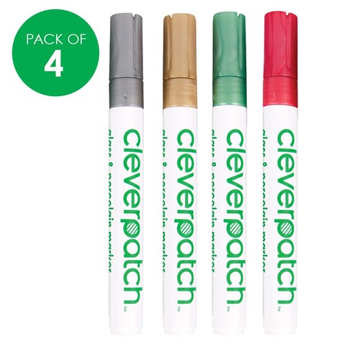 CleverPatch Glass & Porcelain Markers - Metallic - Pack of 4