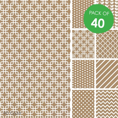 Brown Printed Craft Paper - Pack of 40