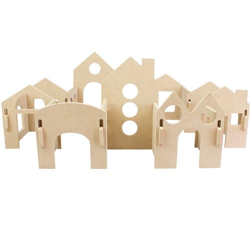 Wooden Village Construction Set - Pack of 28