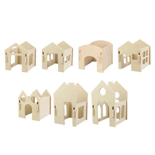 Wooden Village Construction Set - Pack of 28