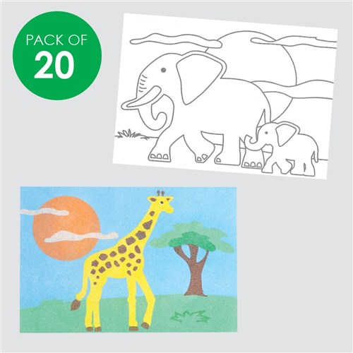 Safari Animals Sand Art Sheets - Pack of 20