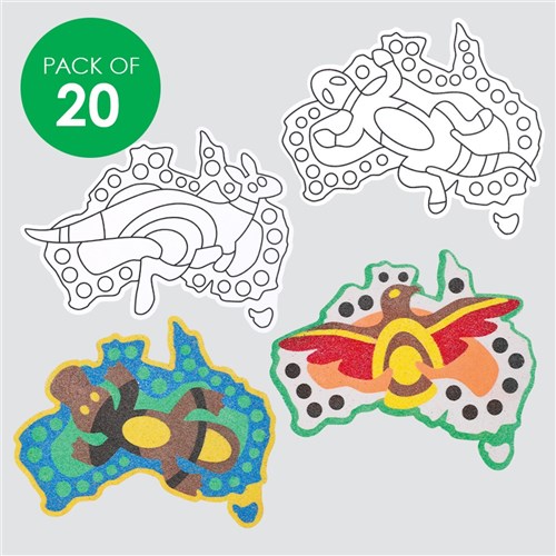 Indigenous Designed Australian Map Sand Art Shapes - Pack of 20