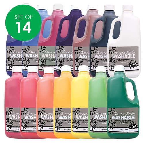 Chroma Kidz Washable Paint - 2 Litres - Set of 14 colours