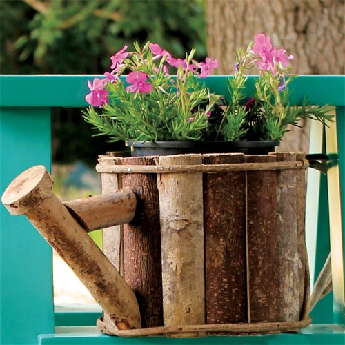 Natural Wooden Watering Can Planter