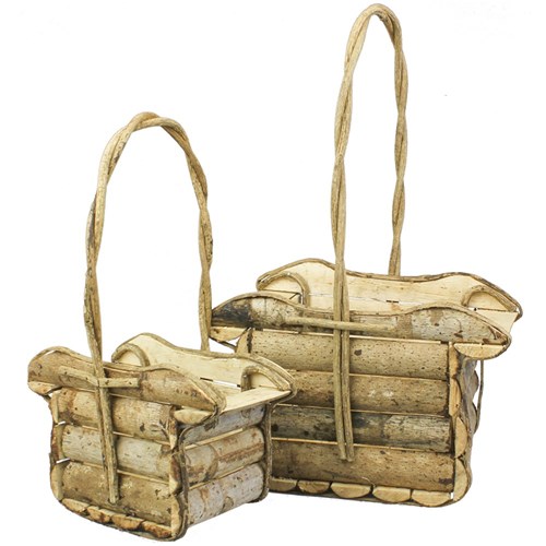 Natural Wooden Flower Baskets - Set of 2