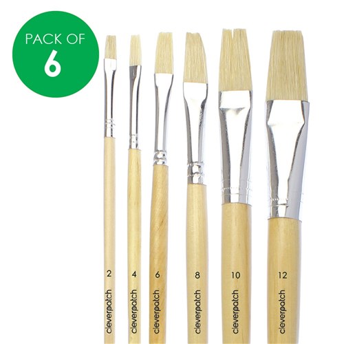 Flat Paint Brushes Set - Hog Hair - Pack of 6