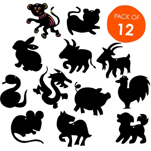 Scratch Board Chinese Zodiac Shapes - Pack of 12