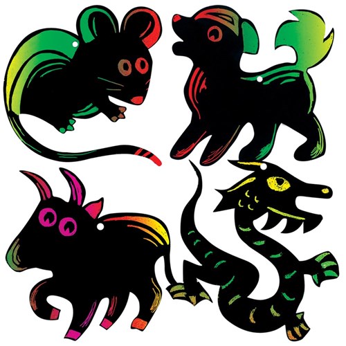 Scratch Board Chinese Zodiac Shapes - Pack of 12