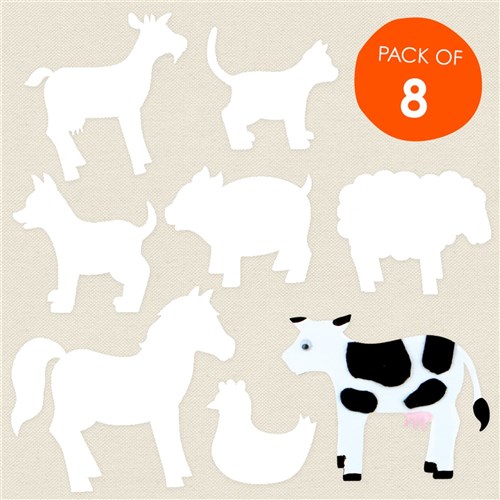 Cardboard Farm Animals - White - Pack of 8