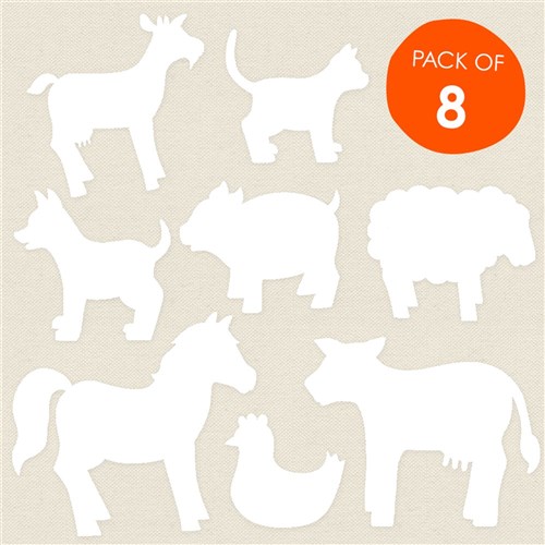 Cardboard Farm Animals - White - Pack of 8