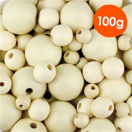 Wooden Beads - Natural - 100g Pack