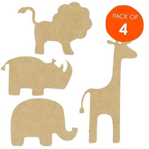 Wooden Safari Animal Shapes - Pack of 4