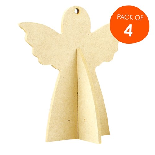 3D Wooden Angels - Pack of 4