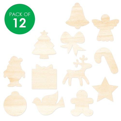 Wooden Christmas Shapes - Assorted - Pack of 12