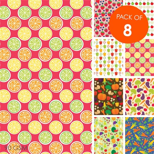 Fruit and Vegetable Craft Paper - Pack of 8