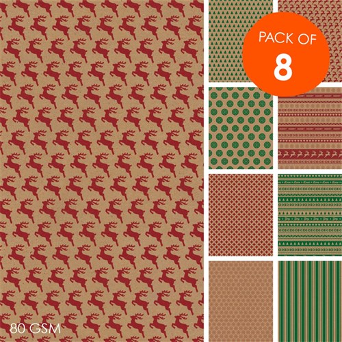 Natural Christmas Craft Paper - Pack of 8