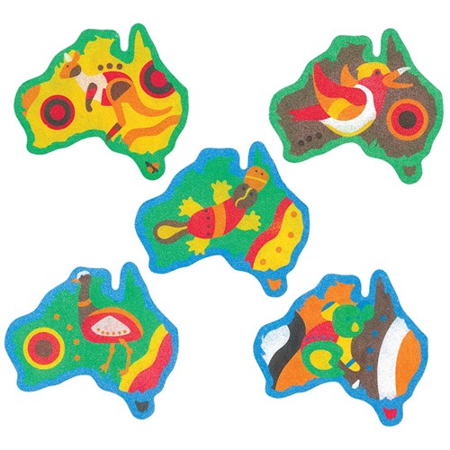 Australian Map Animals Sand Art Shapes - Pack of 5