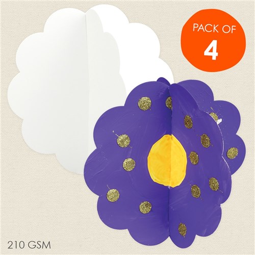Cardboard 3D Flowers - White - Pack of 4