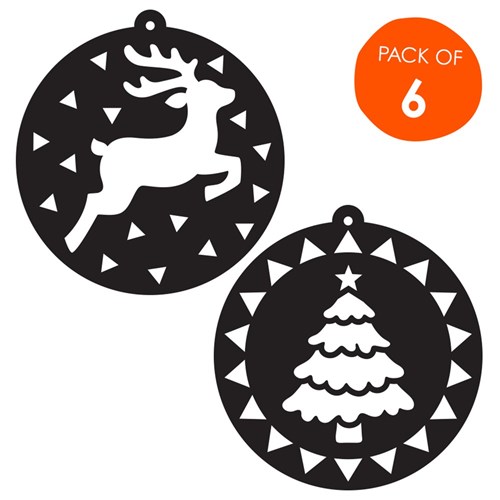 Cardboard Christmas Stained Glass Cutouts - Black - Pack of 6